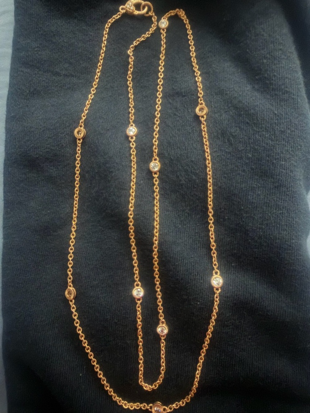 Elegant Gold-Tone Station Necklace with Sparkling Stones